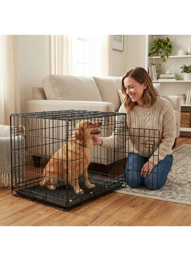 بيوينتي قفص حيوانات أليف قابل للطي متين - للكلاب والقطط والأرانب والدواجن الصغيرة والمتوسطة - أسود، تصميم مقاوم للهروب مع صينية PVC - Image 4